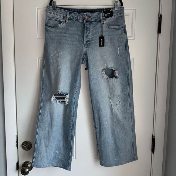 NWT EXPRESS SIZE 10S 10 short Low Rise Light Wash Ripped Baggy Straight Jeans - Picture 6 of 8